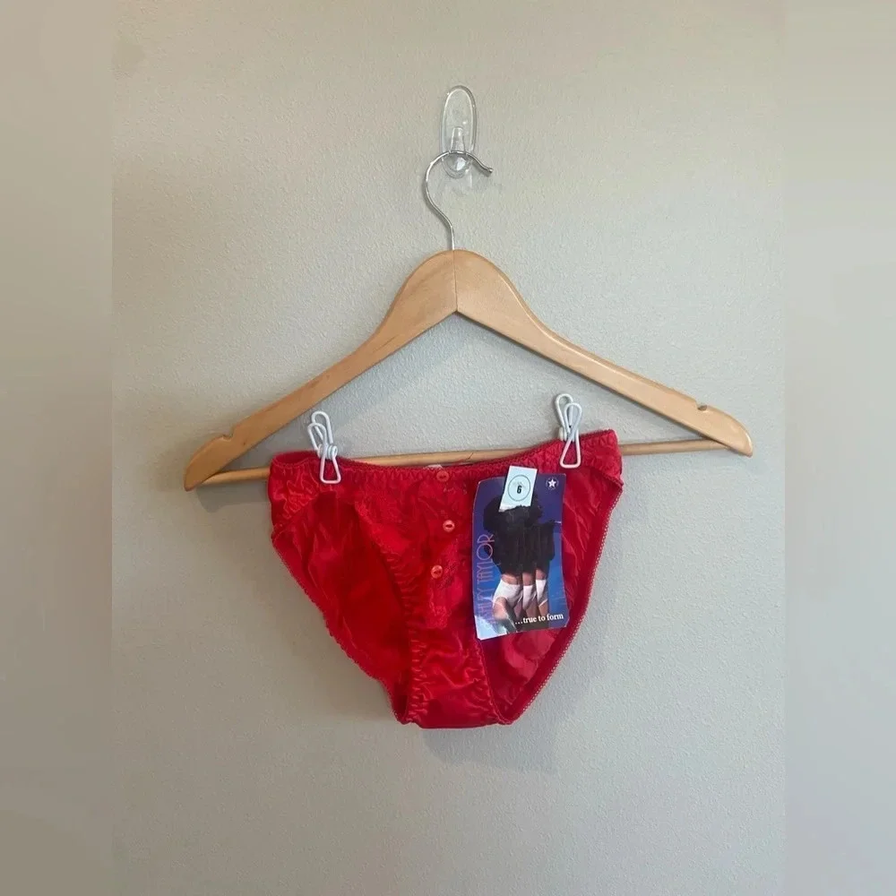 ASHLEY TAYLOR Vintage 80s 90s Red Lingerie Set Two Piece Size Medium 6 USA Made‎